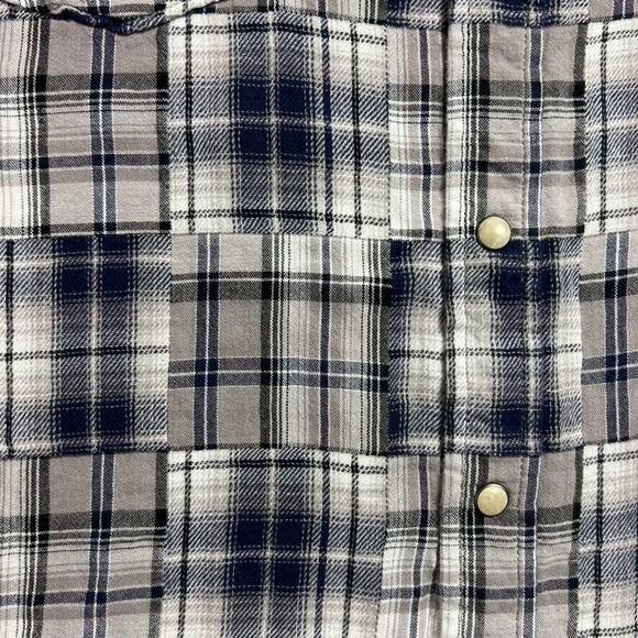 Lucky Brand Shirt Mens XL Blue Western Patchwork Pearl Snap Plaid Rodeo Country - Picture 5 of 8